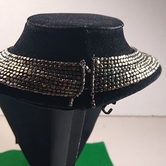 Statement Silver tone Metal Beaded 9 Strands Collar Necklace - Picture 2 of 9